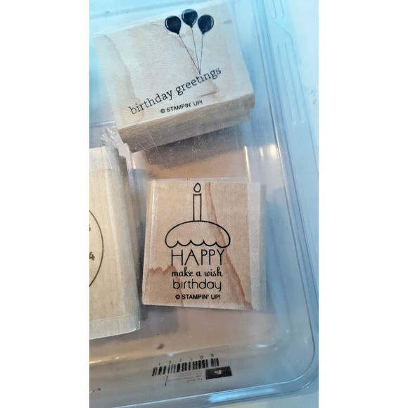 Retired Stampin' Up! "Time To Party" Stamp Set Wood Mounted Four Stamps - Picture 3 of 6